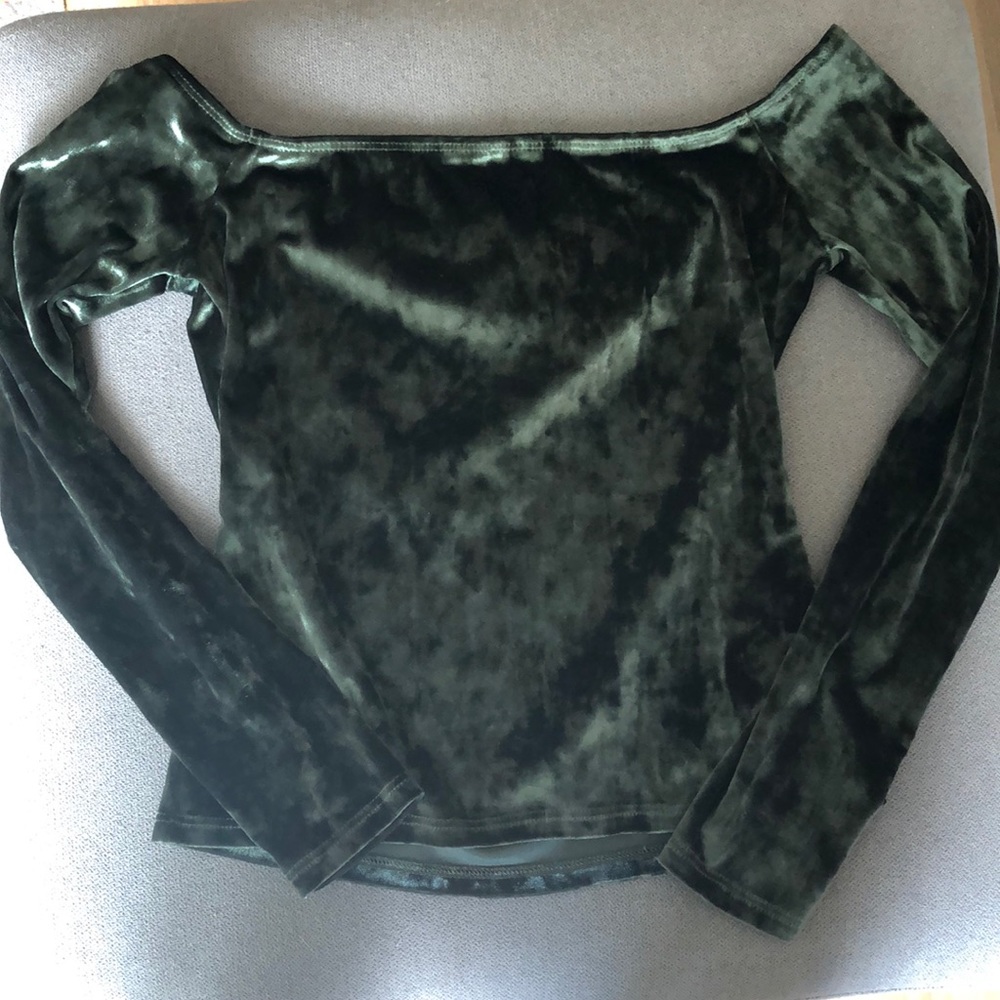 Silence+Noise green velvet off-shoulder crop top